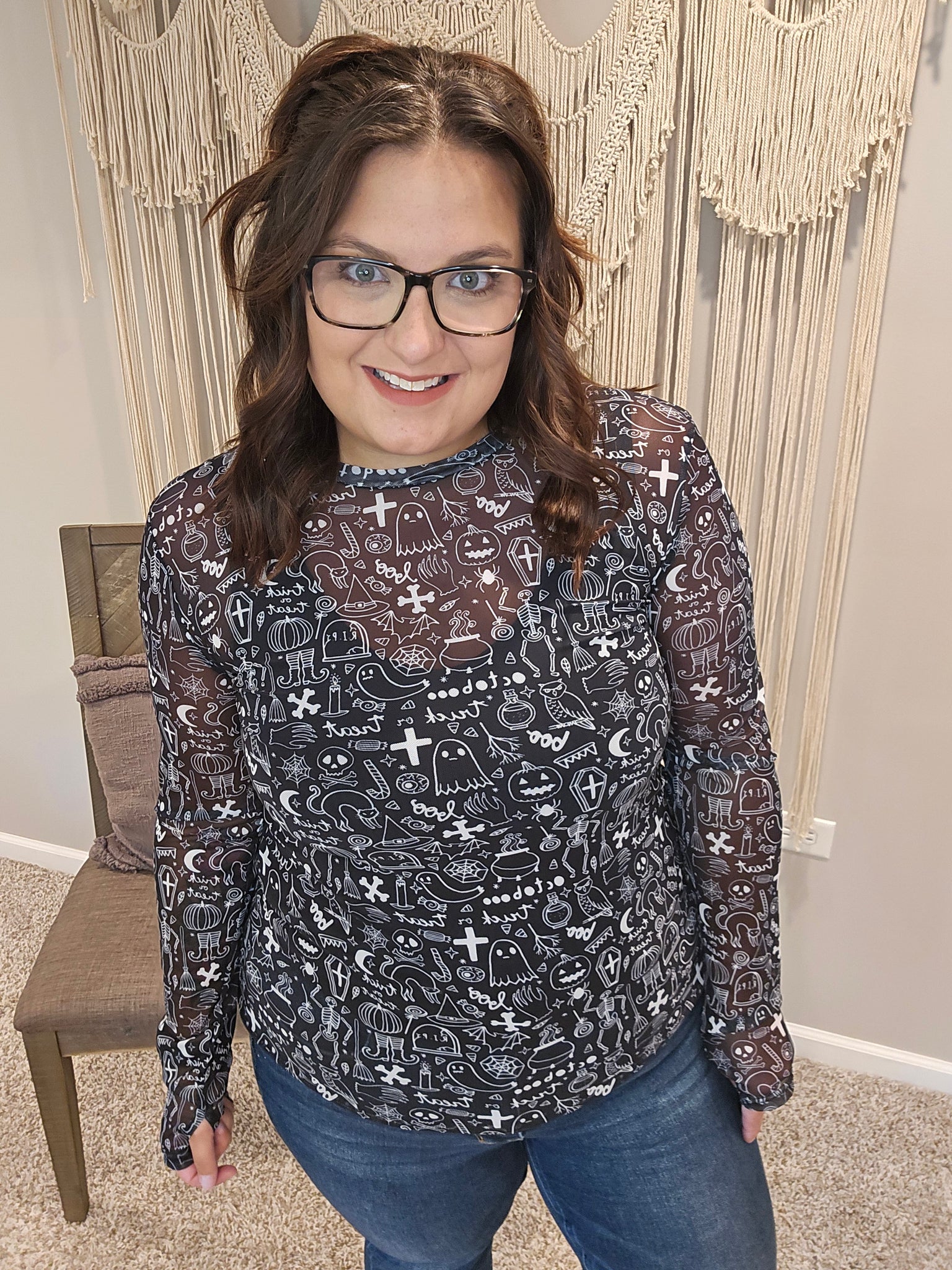 Spooky Halloween Mesh Top