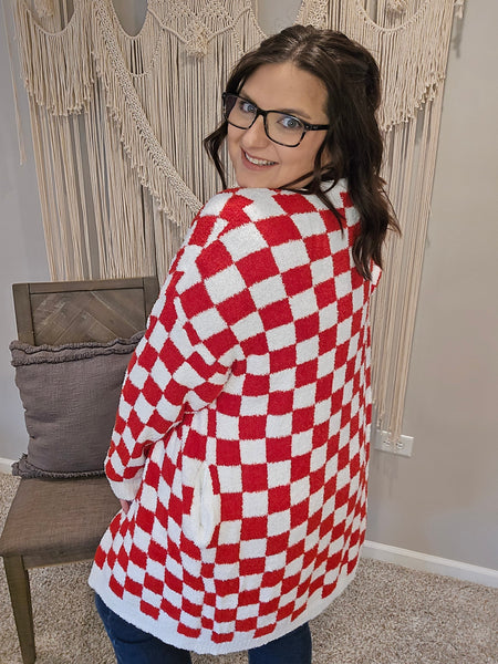 Red Checkered Cloud Cardigan