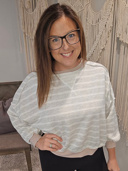 Pull Yourself Together Striped Long Sleeve Shirt - Gray Stone