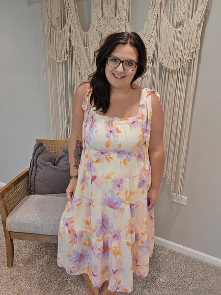 Pastel Petals Floral Midi Dress