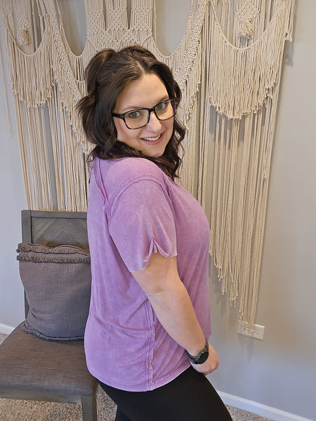 Rachel Ribbed Short Sleeve Tee - Violet