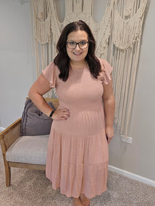 Carrie Blush Smocked Midi Dress