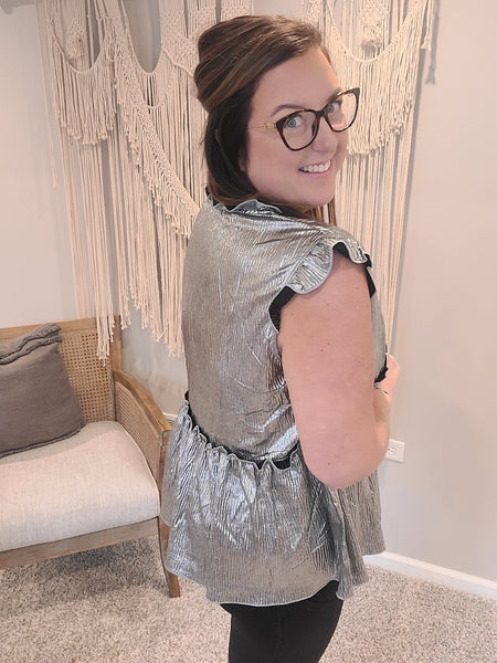 Shine On Metallic Peplum Top