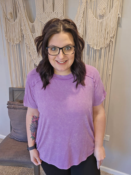 Rachel Ribbed Short Sleeve Tee - Violet