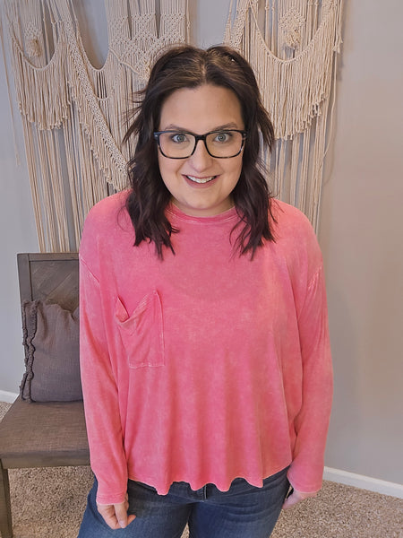 Rooftop Retreat Ribbed Long Sleeve Top - Fuschia Pink