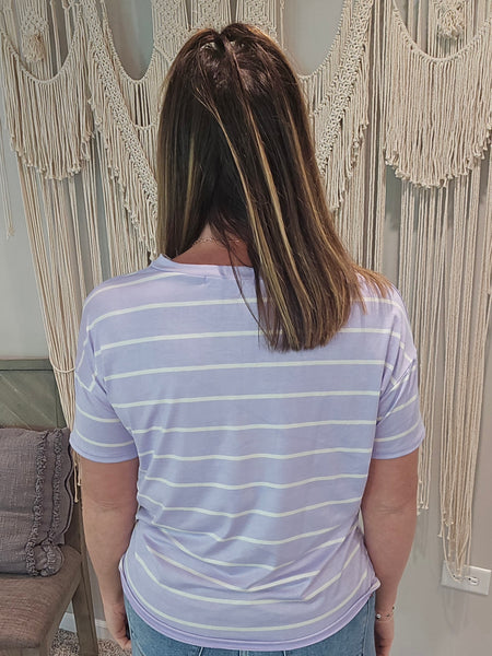 Leah Loose Fit Striped Tee - Lilac Purple