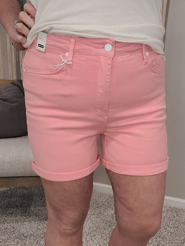 Jenna High Rise Control Top Cuffed Shorts in Pink