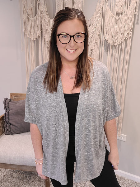 Gray Banded Dolman Sleeve Cardigan