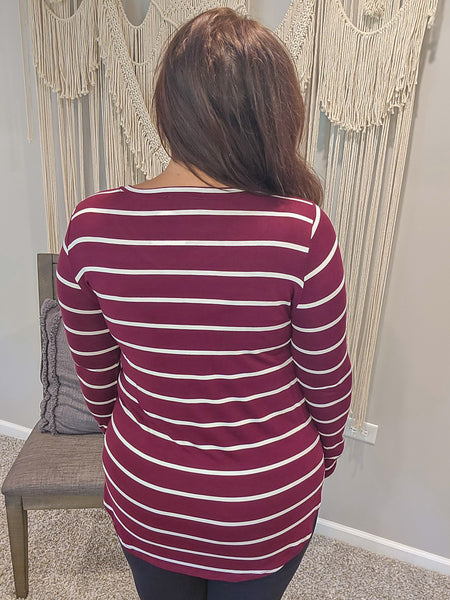 Essential Long Sleeve Striped Tee - Burgundy