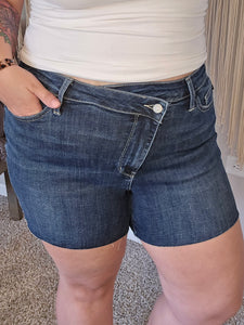 Bethany High Rise Criss Cross Waistband Denim Shorts