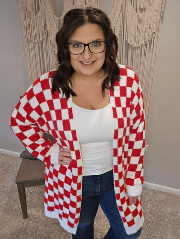 Red Checkered Cloud Cardigan