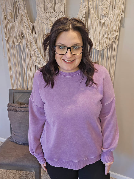 Daybreak Acid Wash Pullover Sweatshirt - Violet