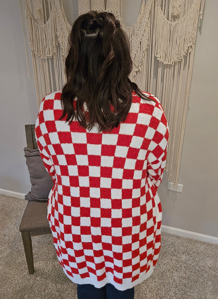 Red Checkered Cloud Cardigan