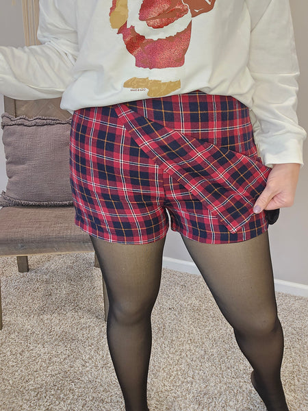 Plaid Asymmetrical Skort