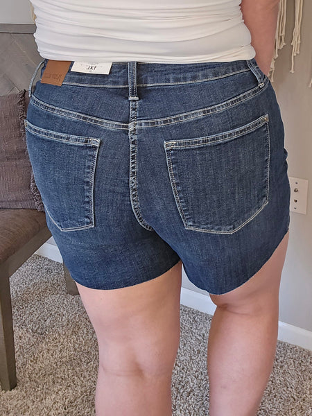 Bethany High Rise Criss Cross Waistband Denim Shorts