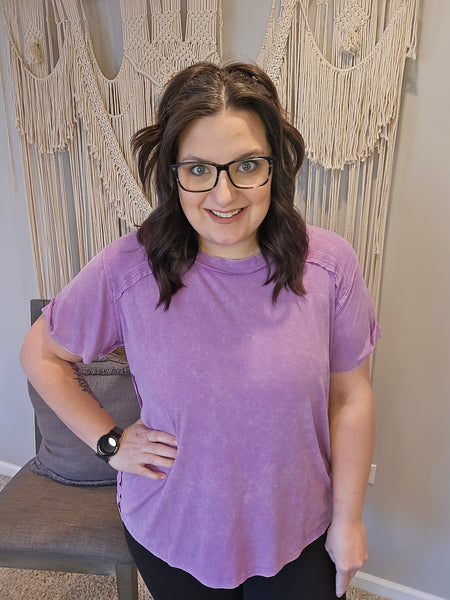 Rachel Ribbed Short Sleeve Tee - Violet