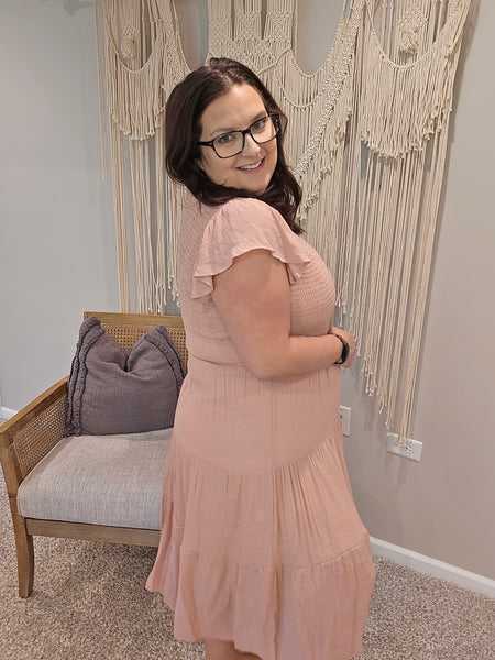 Carrie Blush Smocked Midi Dress