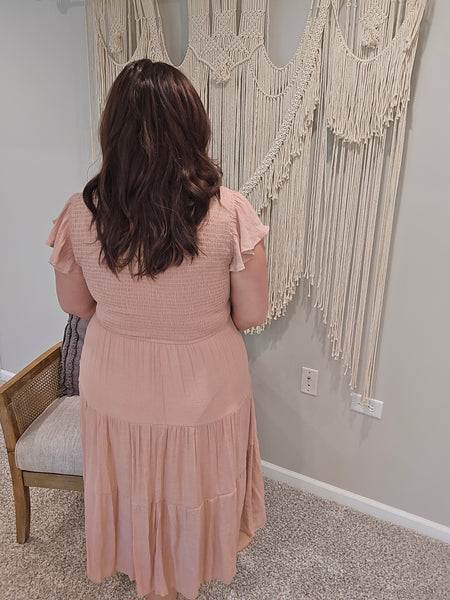 Carrie Blush Smocked Midi Dress