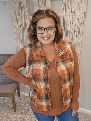 Rust Orange Plaid Quilted Vest