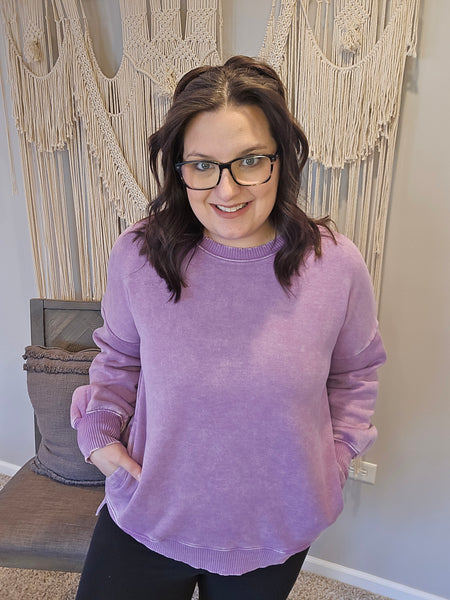Daybreak Acid Wash Pullover Sweatshirt - Violet
