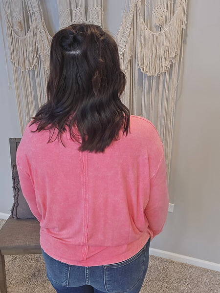 Rooftop Retreat Ribbed Long Sleeve Top - Fuschia Pink