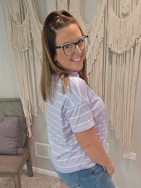 Leah Loose Fit Striped Tee - Lilac Purple