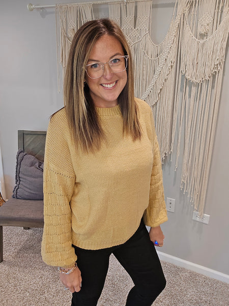 Bubbly Personality Bubble Sleeve Sweater in Wheat