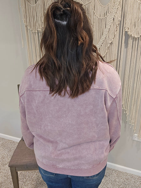 Austin Acid Wash Half Zip Pullover Sweater - Light Rose
