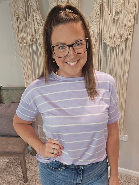 Leah Loose Fit Striped Tee - Lilac Purple