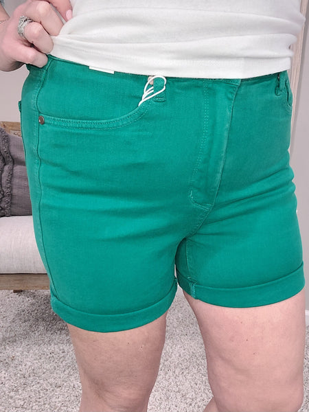 Jenna High Rise Control Top Cuffed Shorts in Green