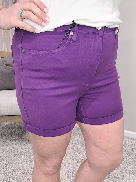 Jenna High Rise Control Top Cuffed Shorts in Purple