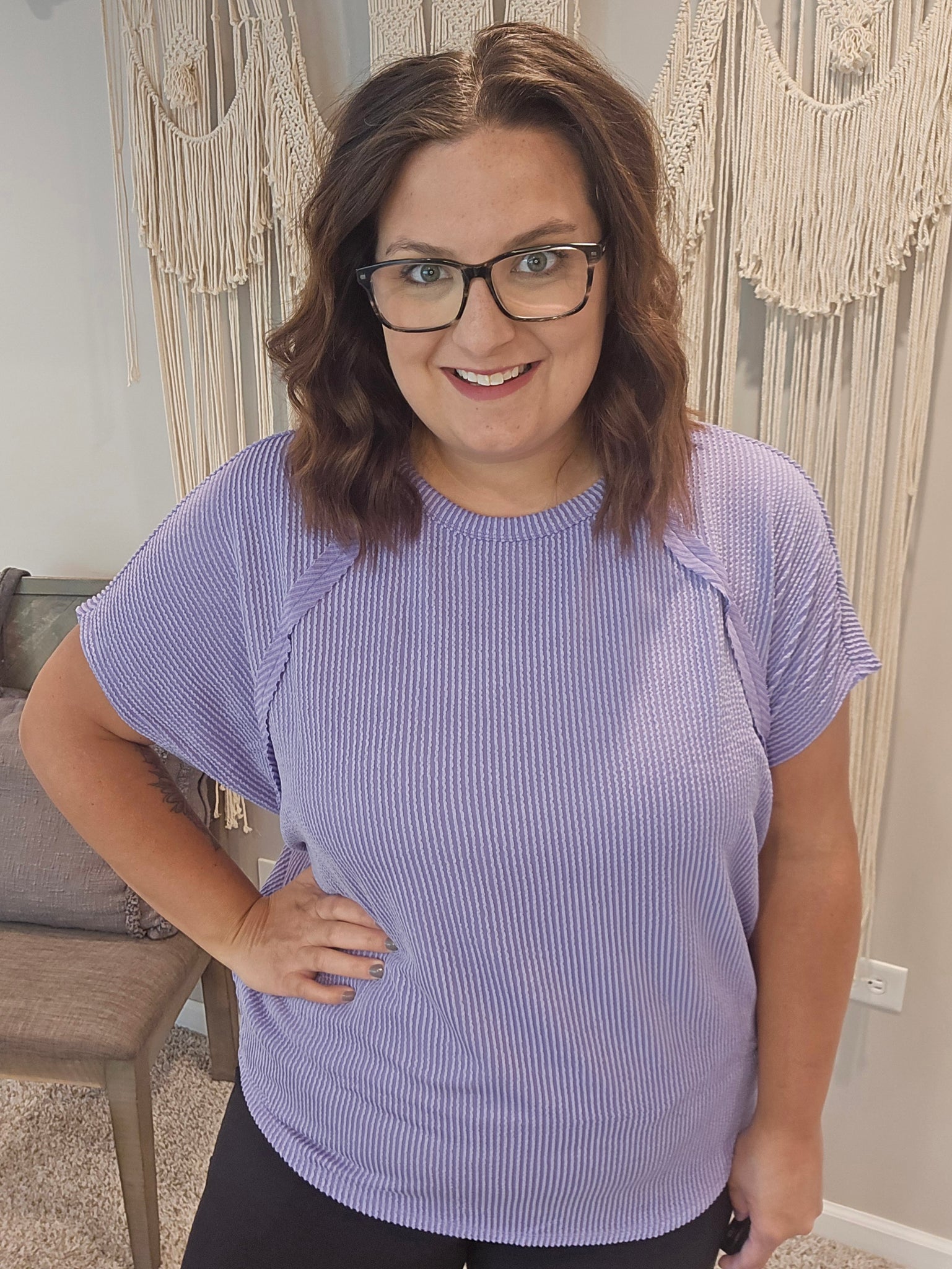Kayla Knit Ribbed Tee - Purple