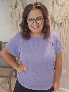 Kayla Knit Ribbed Tee - Purple