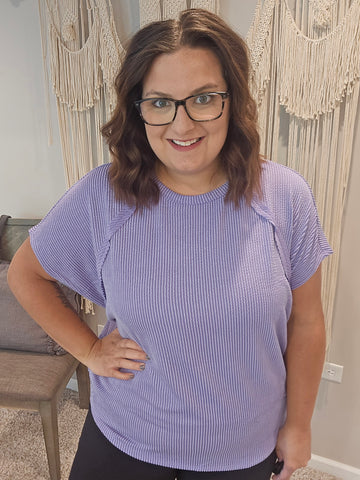 Kayla Knit Ribbed Tee - Purple