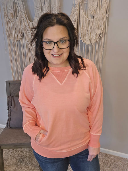 Parker Pigment Dyed Pullover Sweatshirt - Coral
