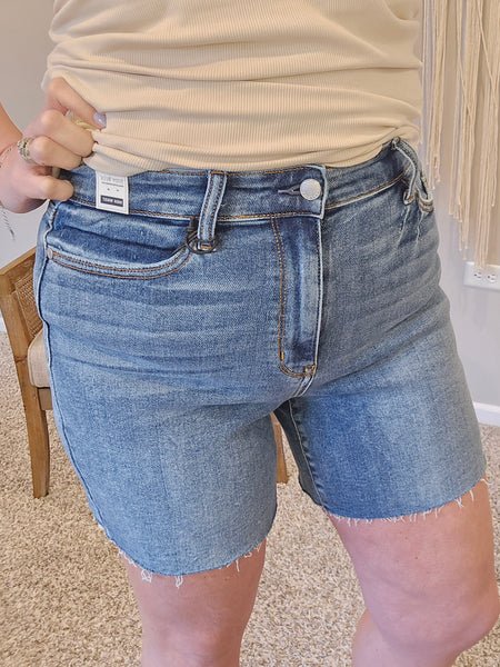 Janice High Rise Cut Off Denim Shorts