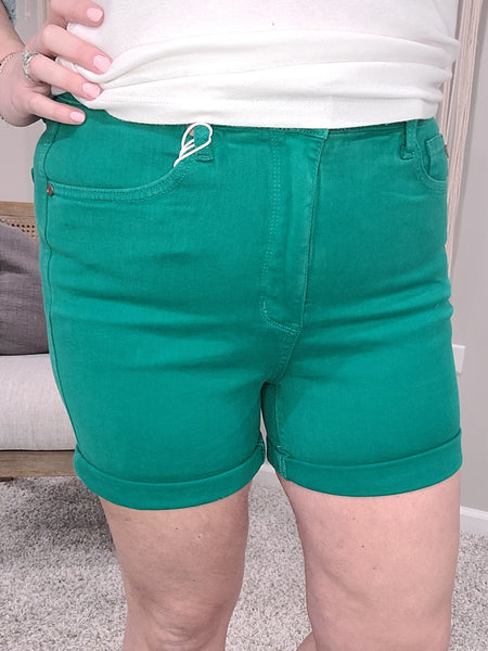 Jenna High Rise Control Top Cuffed Shorts in Green