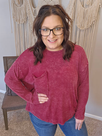 Rooftop Retreat Ribbed Long Sleeve Top - Cabernet