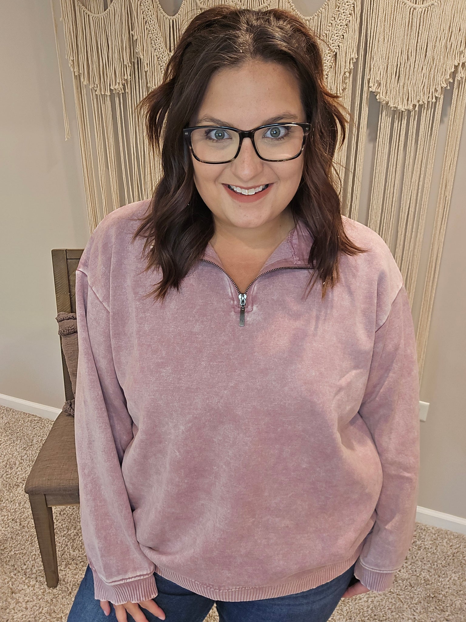 Austin Acid Wash Half Zip Pullover Sweater - Light Rose