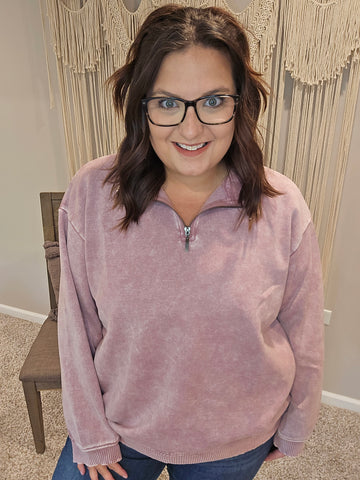 Austin Acid Wash Half Zip Pullover Sweater - Light Rose