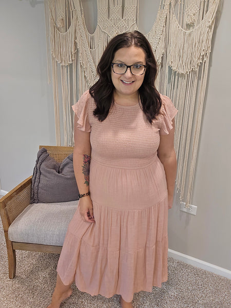 Carrie Blush Smocked Midi Dress