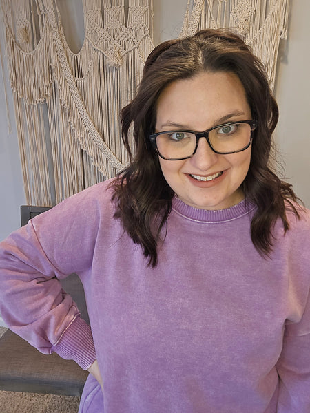 Daybreak Acid Wash Pullover Sweatshirt - Violet
