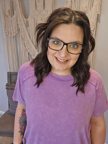 Rachel Ribbed Short Sleeve Tee - Violet