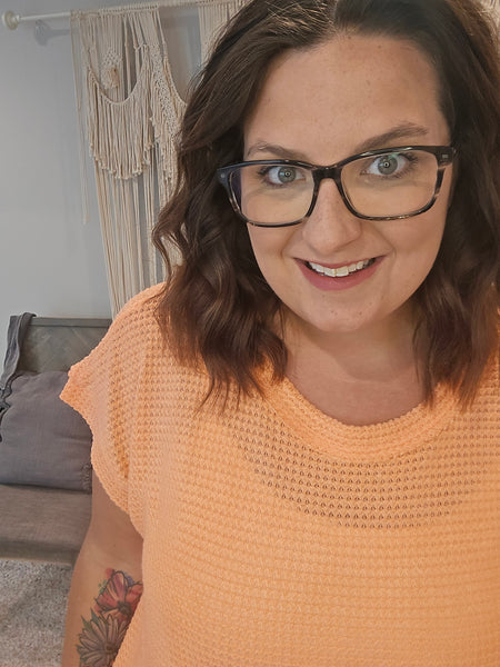 Raelynn Round Neck Waffle Top - Neon Coral